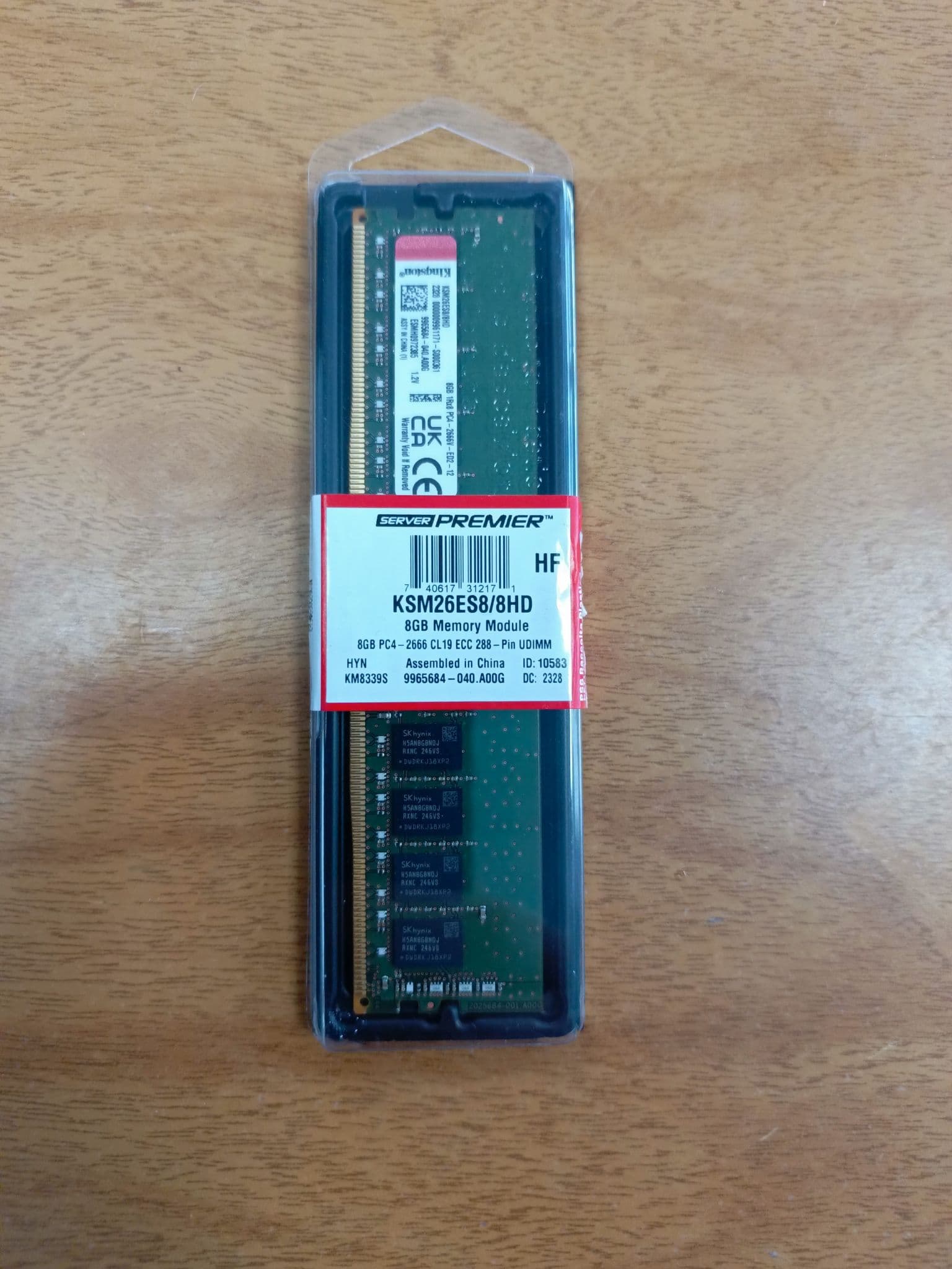 8GB Kingston DRAM 2666MHz DDR4 ECC CL19 DIMM 1Rx8 Hynix D (KSM26ES8/8HD)
