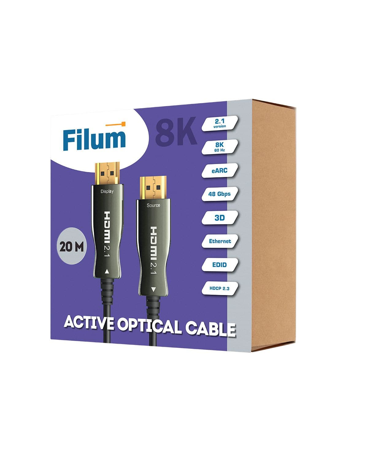 HDMI to HDMI (19M/19M) Активный оптический кабель FILUM v.2.1, 8K/60HZ, черный, 50 м, FL-AOC-HDMI2.1-50M