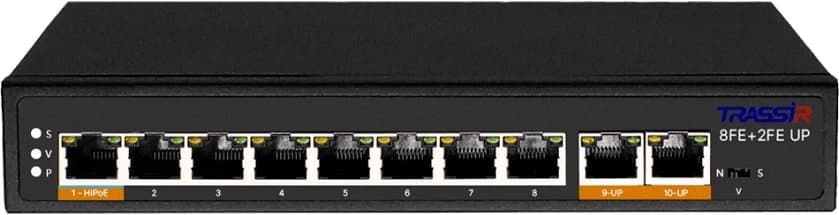 TRASSIR TR-NS1110-120-8POE Коммутатор неуправляемый с 8 PoE портами (10/100 Мбит/с Base-TX PoE port), 2 PoE портами (10/100 Мбит/с (Base-TX))