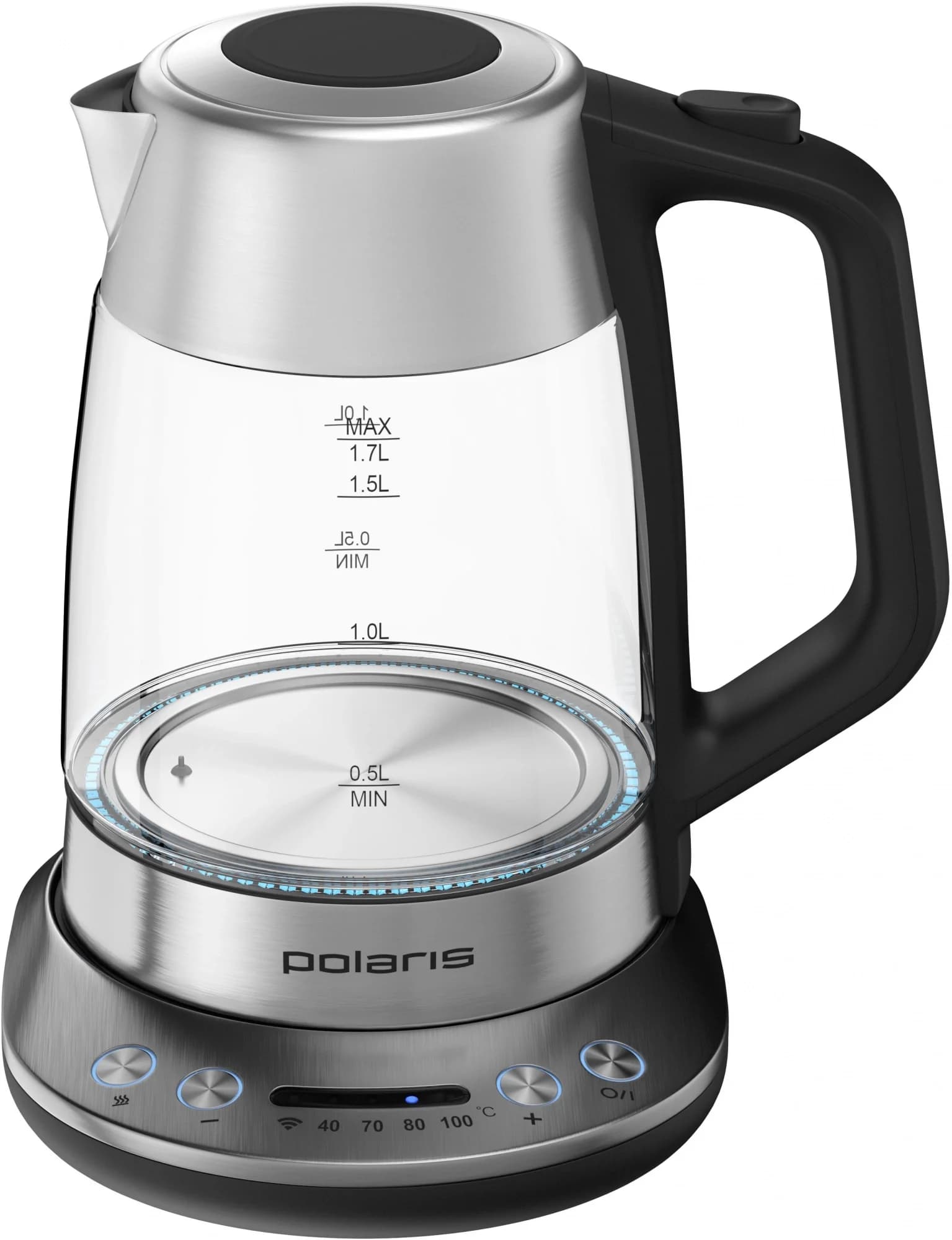 Чайник электрический Polaris PWK 1775CGLD 1.7л. 1850Вт серебристый/черный корпус: Металл/стекло/пластик