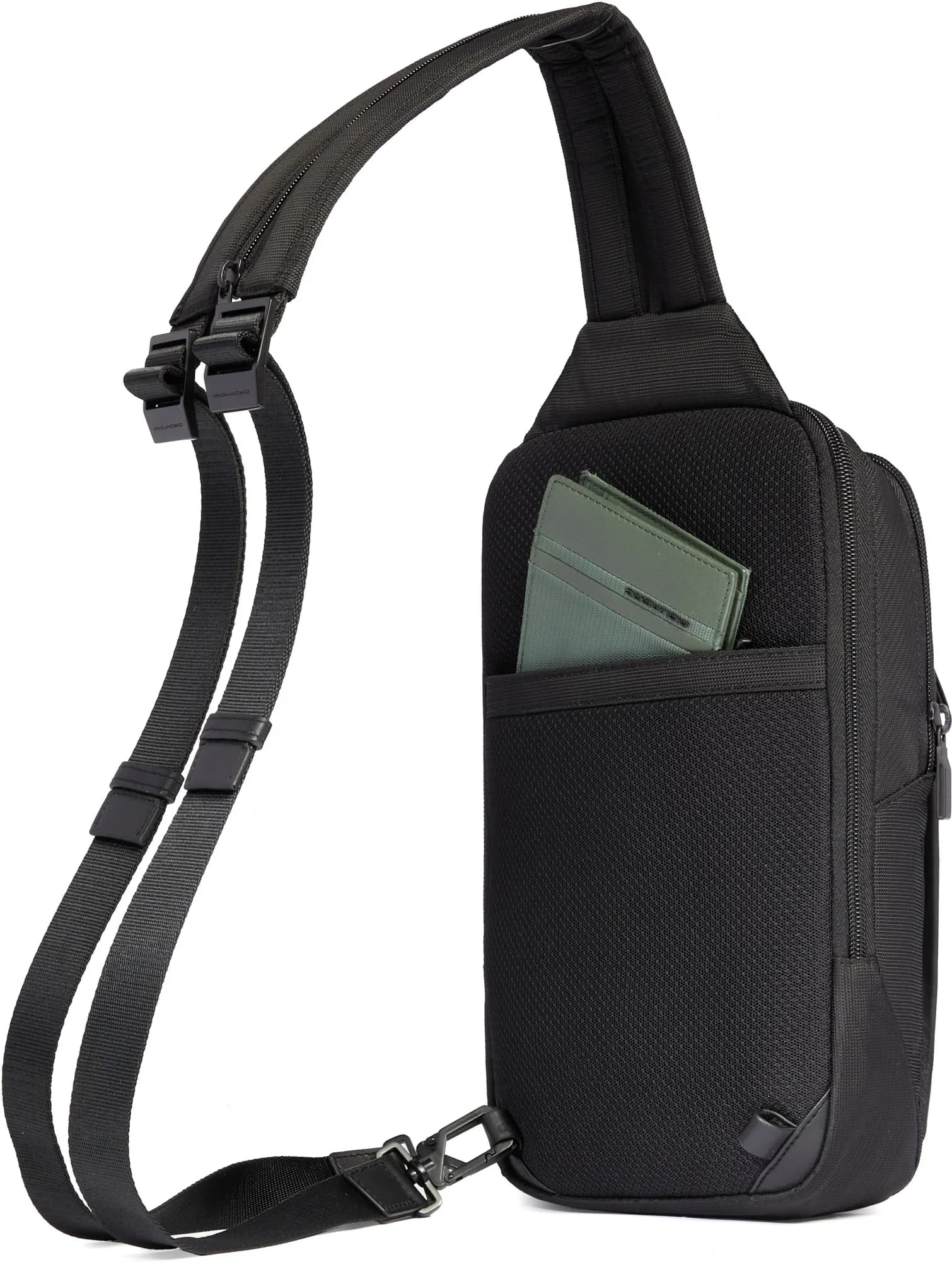 Рюкзак слинг мужской Piquadro Orion CA6625S136/N черный ткань/натур.кожа