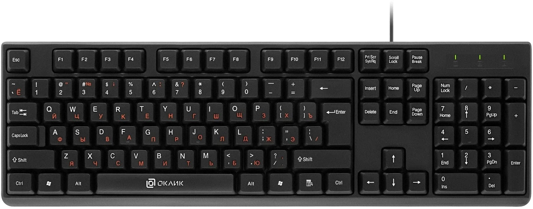 Клавиатура Оклик 100M HW3 черный USB (654570) кабель 1.6м