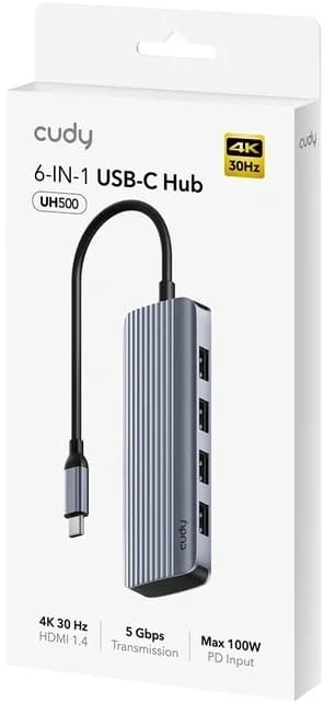 Разветвитель USB-C Cudy UH500 4порт. серебристый