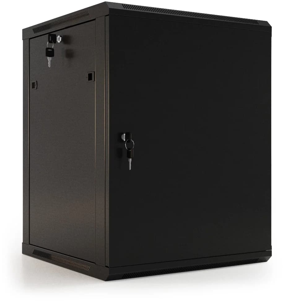 Шкаф коммутационный Hyperline (TWB-2766-SR-RAL9004) настенный 27U 600x600мм пер.дв.стал.лист 2 бок.пан. 60кг черный 520мм 180град. 1304мм IP20 сталь