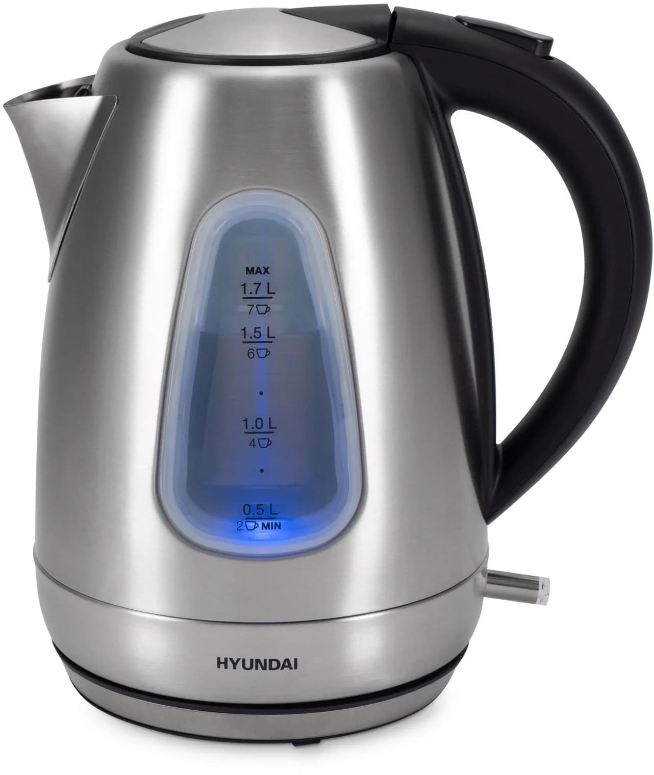 Чайник электрический Hyundai HYK-S7407, 2200Вт, серебристый матовый и черный