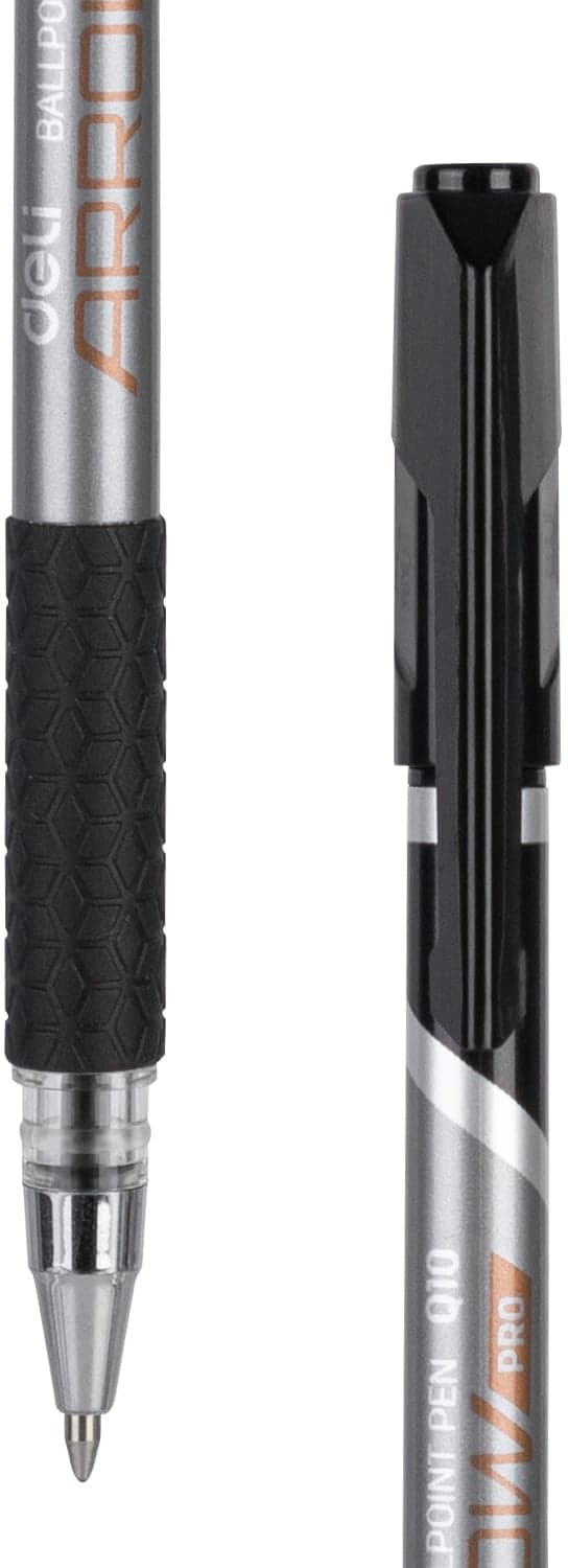Набор ручек шариковых Deli Arrow EQ10-BK-P синий металлик/черный, черные чернила, коробка картонная (12шт) сменный стержень, линия 0.7мм, резиновая манжета