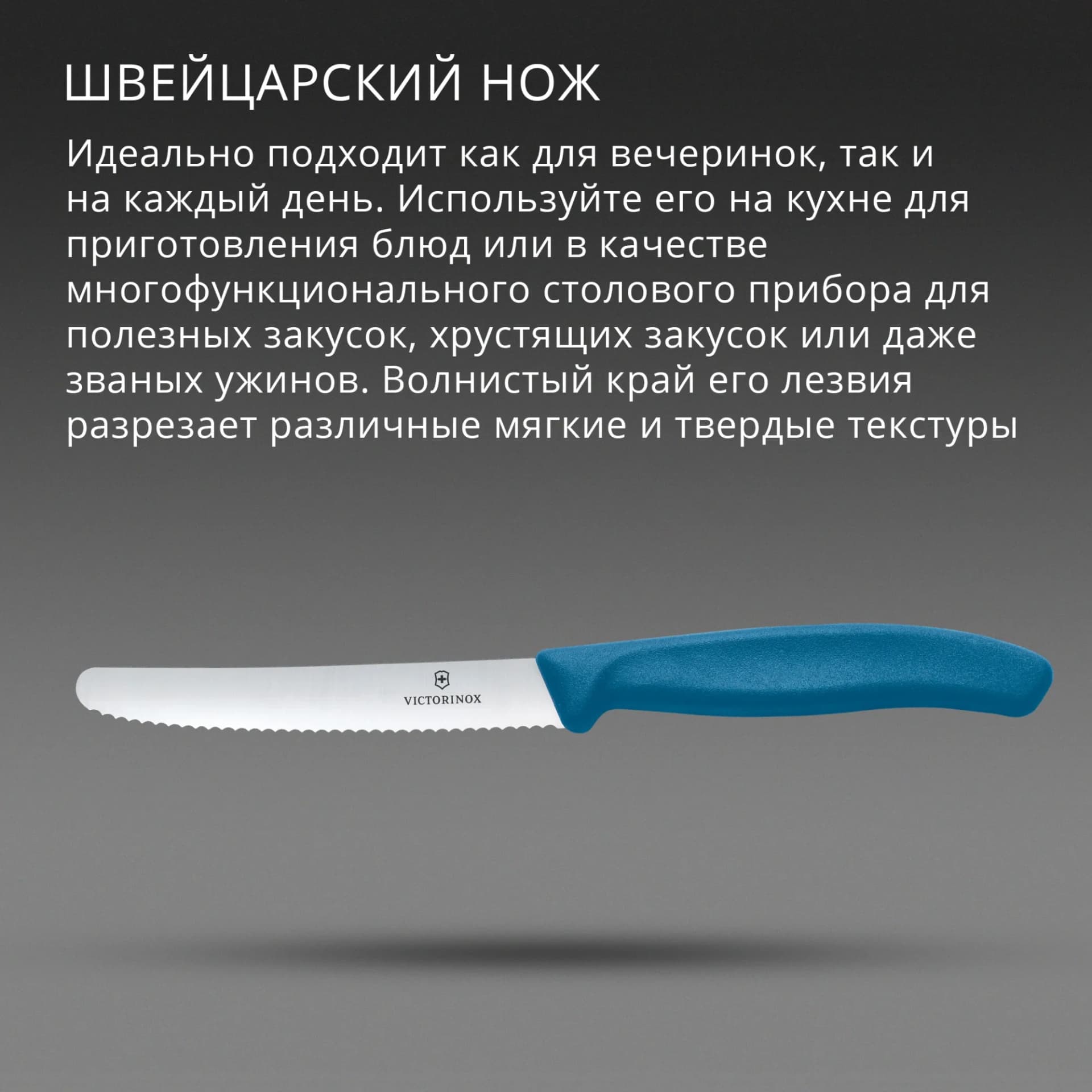 Нож кухонный Victorinox Swiss Classic 6.7832.C1 стальной столовый лезв. 110 мм серрейт. заточка синий