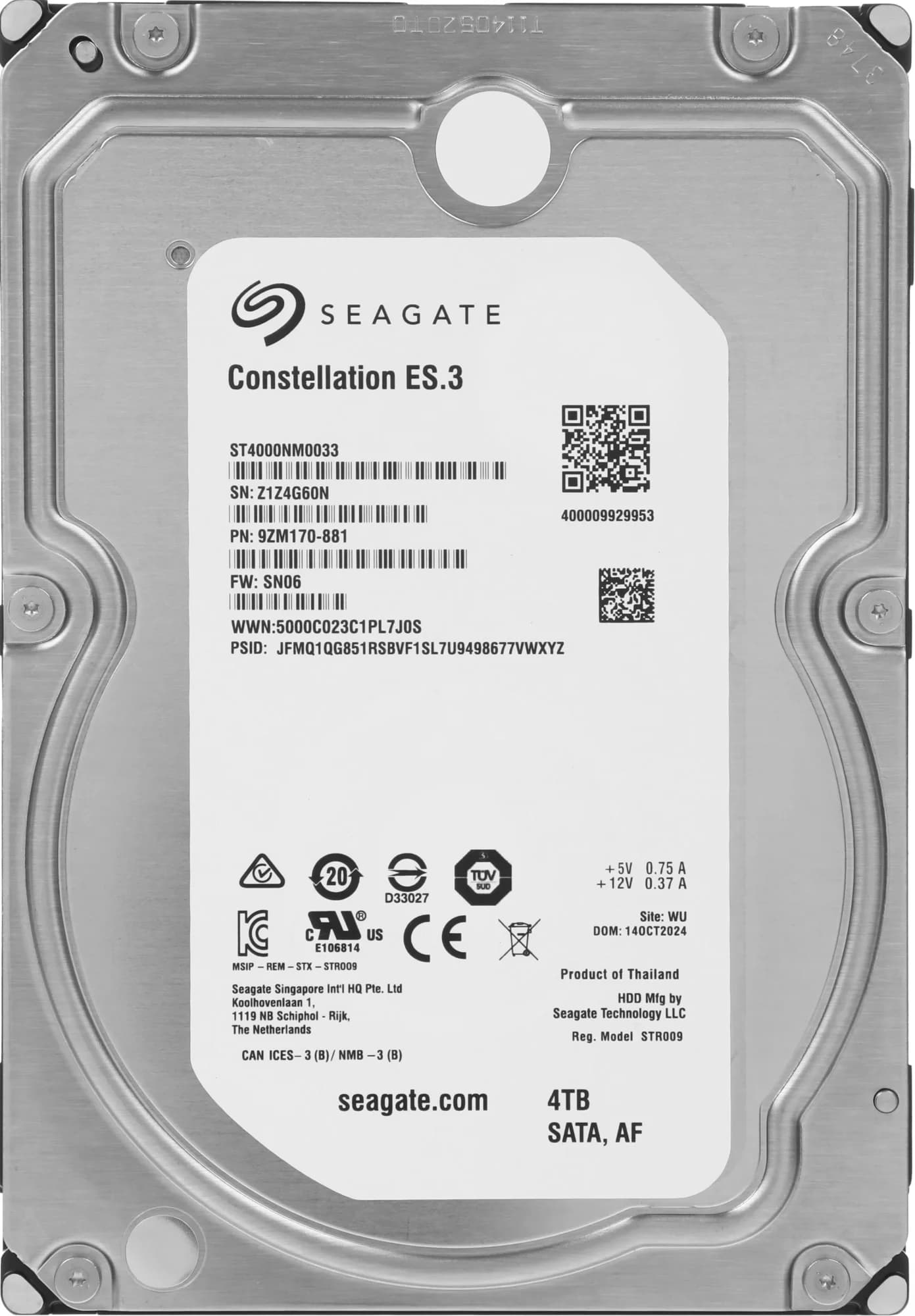 Жесткий диск Seagate SATA-III 4TB ST4000NM0033 Exos 7E8 512N (7200rpm) 128Mb 3.5"