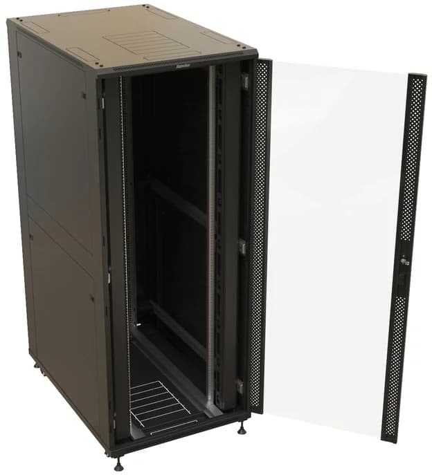 Шкаф коммутационный Hyperline (TTBR-4288-AS-RAL9004) напольный 42U 800x800мм пер.дв.стекл задн.дв.спл.стал.лист 2 бок.пан. 1000кг черный 710мм 2055мм IP20 сталь