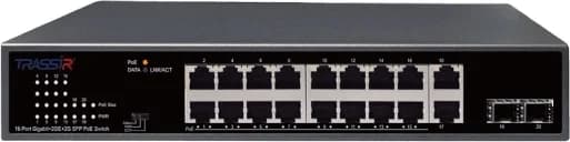 Коммутатор Trassir TR-NS14202S-185-16POE (L2) 20x1Гбит/с 2SFP 16PoE 185W неуправляемый