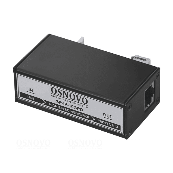 Устройство грозозащиты для локальной вычислительной сети OSNOVO SP-IP-10GPD Устройство грозозащиты для локальной вычислительной сети (скорость до 2,5 Гбит/с для кабеля Сat5e, скорость до 10 Гбит/с для кабеля Сat6a) с защитой линий PoE (af/at/bt, методы A +