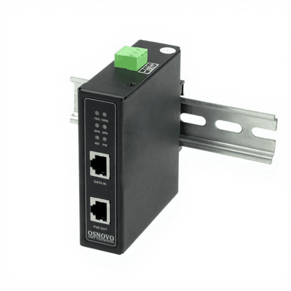 Промышленный PoE-инжектор OSNOVO Midspan-1/303X(Booster) Промышленный PoE-инжектор 10G Ethernet на 30W с бустером напряжения. Соответствует стандартам PoE IEEE 802.3af/at. Автоматическое определение PoE устройств. Мощность PoE