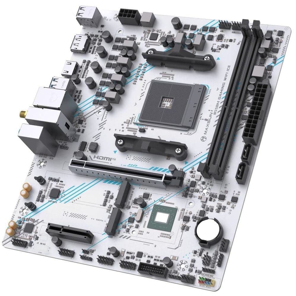 Материнская плата Maxsun MS-B550M GAMING WIFI ICE B550, AM4, 2*DDR4, 1*PCIEx16, 1*PCIEx4, 1*PCIEx1, 2*M.2, 4*USB3.2Gen1, 6*USB2.0, 2*SATA3.0, 1G, DP, HDMI, M-ATX, RTL