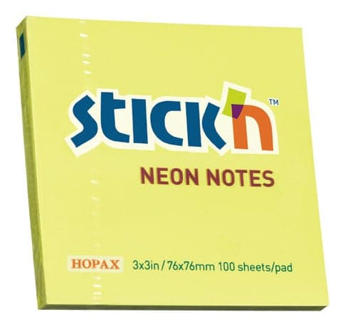 Блок самоклеящийся бумажный Stick`n 21133 76x76мм 100лист. 70г/м2 неон желтый