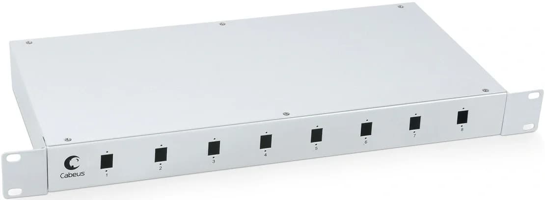 Cabeus FO-19-8SC Кросс бокс оптический 19" на 8 SC (LC duplex) со сплайс пластиной и КДЗС (без пигтейлов и проходных адаптеров)