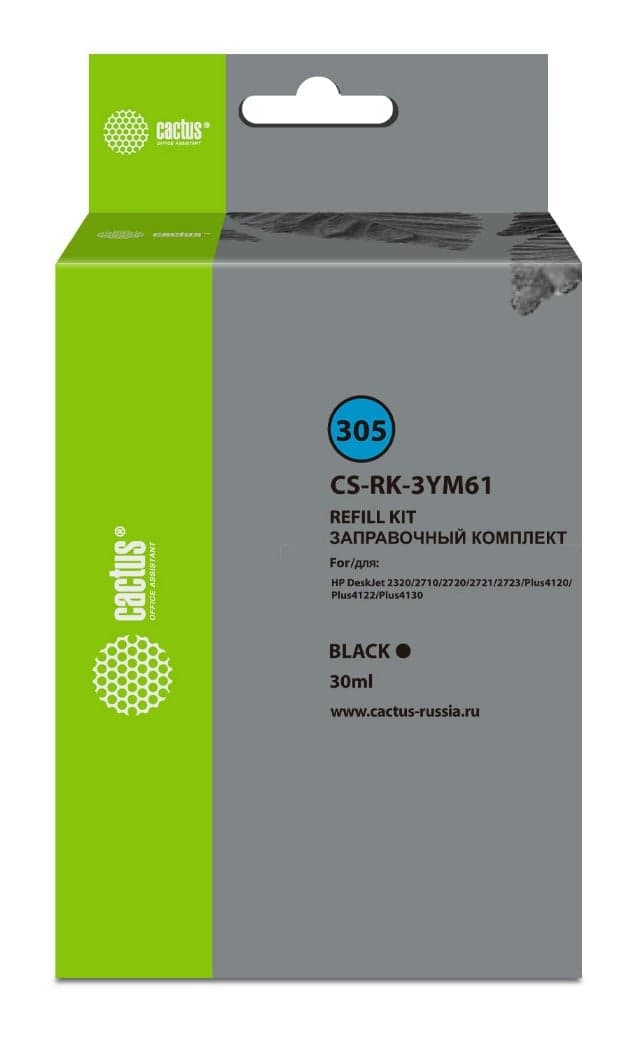 -/ Заправочный набор Cactus CS-RK-3YM61 №305 черный 30мл для HP DeskJet 2710/2120/2721/2722