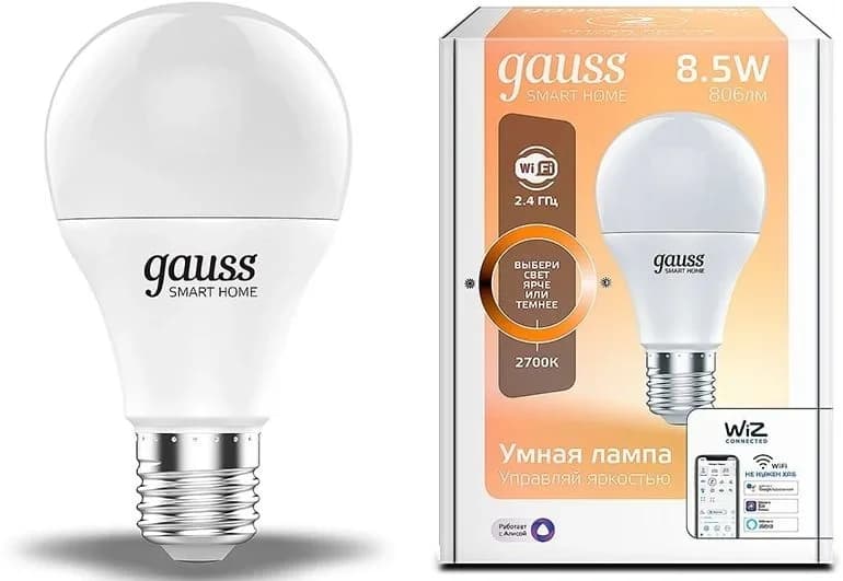 Умная лампа Gauss IoT Smart Home E27 8.5Вт 806lm Wi-Fi (упак.:1шт)