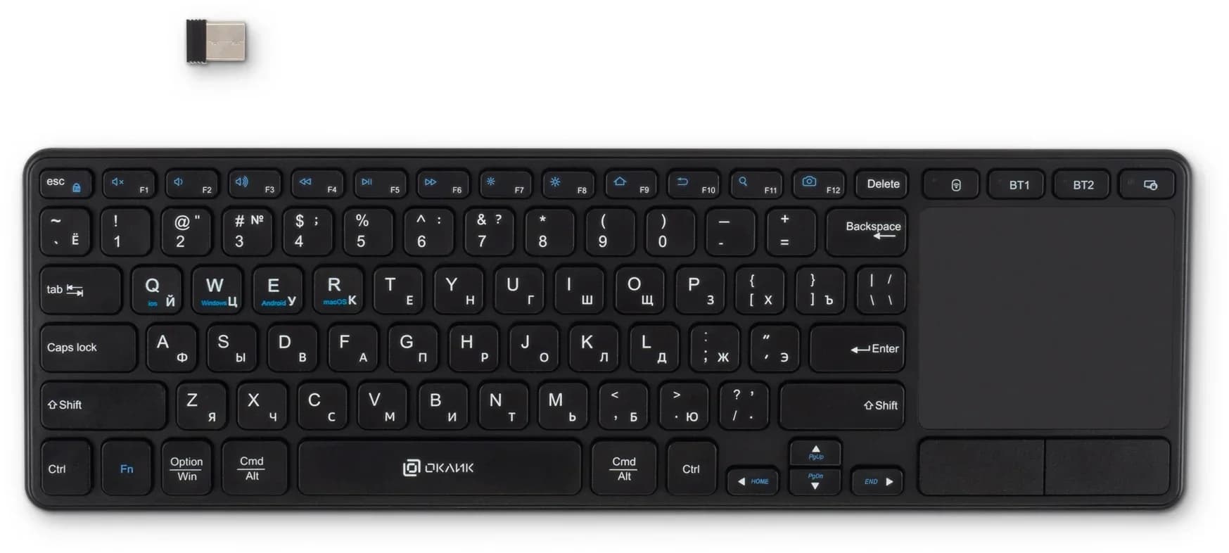 Клавиатура Оклик K614W черный USB беспроводная slim Multimedia Touch