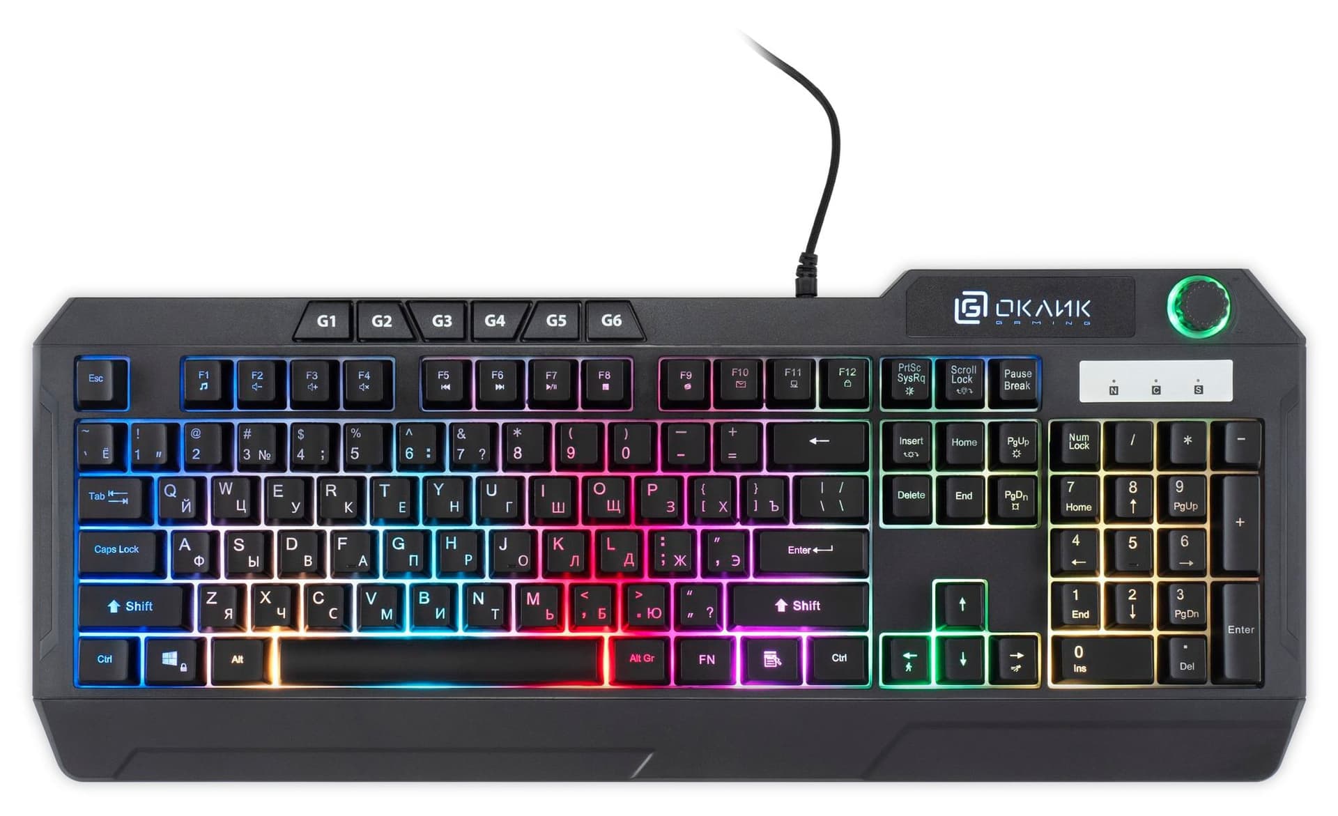 Клавиатура Оклик 715G черный USB Multimedia for gamer LED (1680657) кабель 1.5м