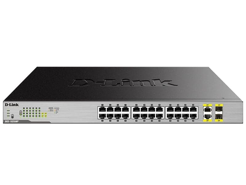 Коммутатор D-Link <DGS-1026MP> неуправляемый 24UTP 10/100/1000Mbps + 2комбо-порта 100/1000Base-T/SFP