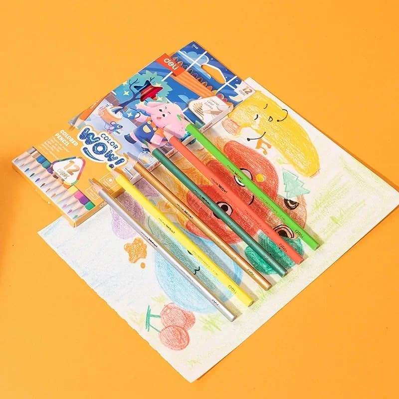 Карандаши цв. Deli EC140 Colorwow 3мм трехгран. 12цв. карт.кор. (12шт) 12 карандашей (1 золотой, 1 серебристый, 5 неоновых, 5 металлик)
