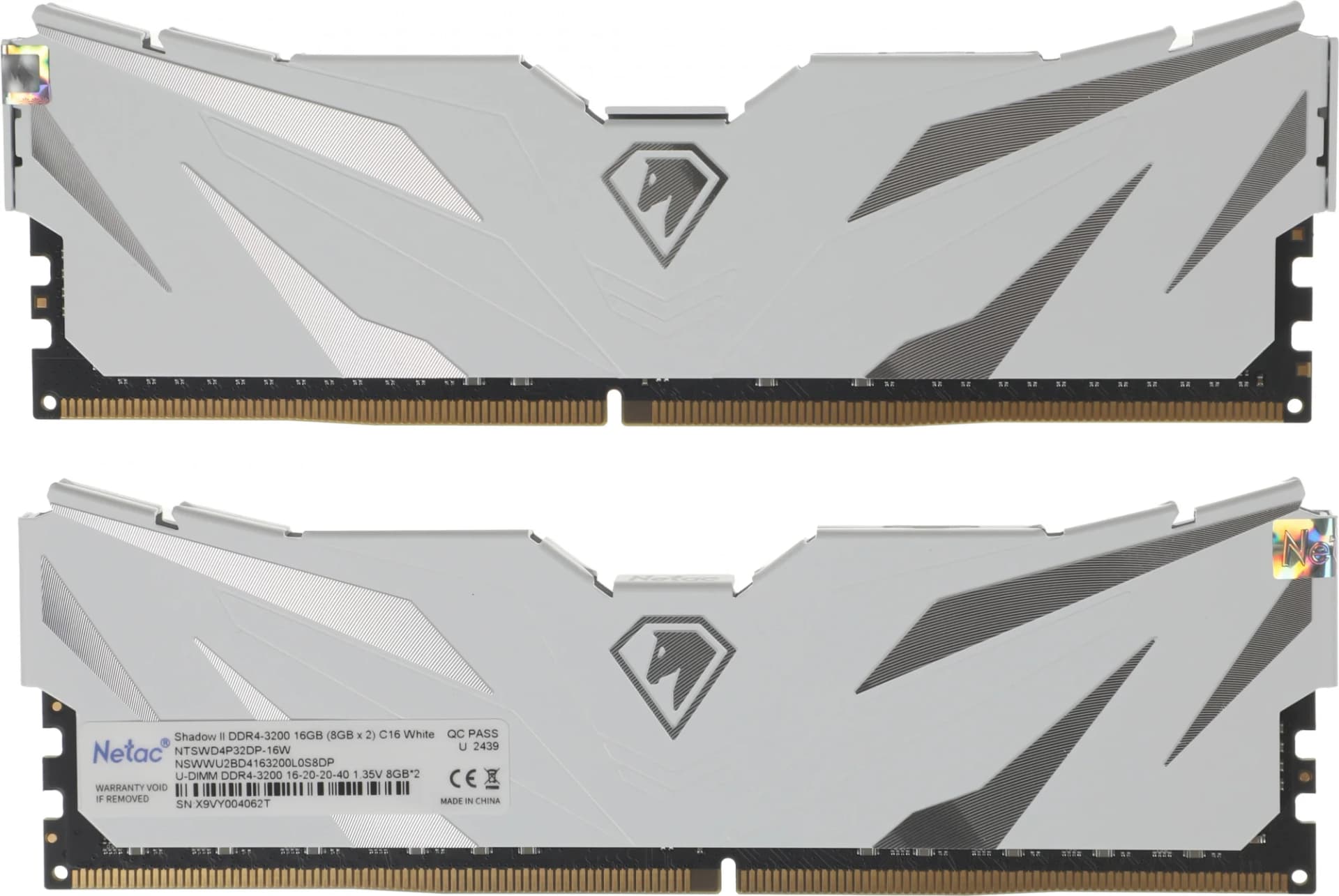 Оперативная память Netac Shadow II 16GB (2x8GB) DDR4-3200 (PC4-25600) C16 16-20-20-40 1.35V XMP Dual DIMM Kit White