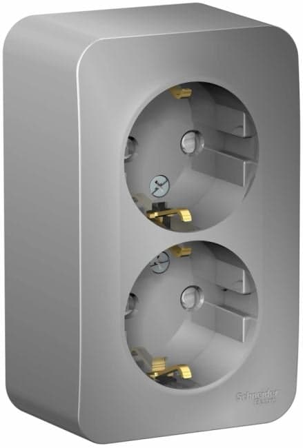 Розетка Systeme Electric BLNRA011213 2-ая с/з со шторками 16А, 250В, изолир. пластина Алюминий наруж