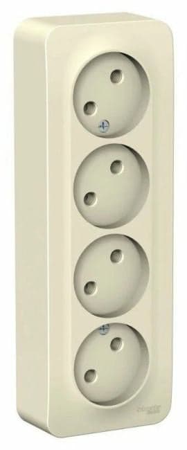 Розетка Systeme Electric BLNRA000412 4-я б/з без шторок 16А, 250В, изолир. пластина Молочная наруж
