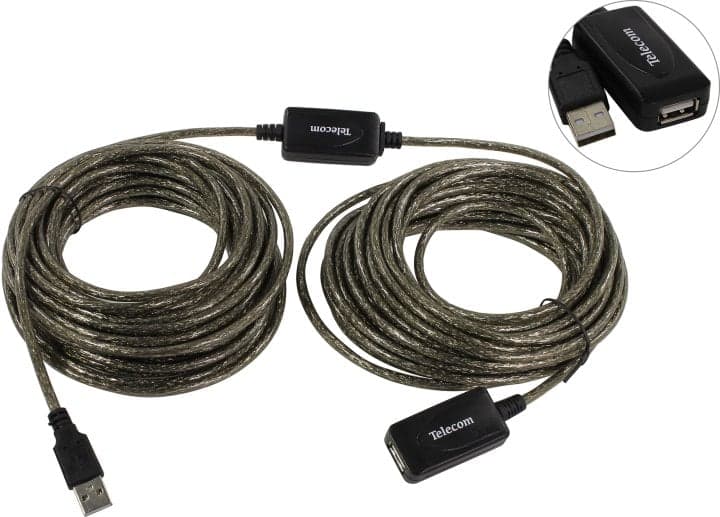 Telecom <TUS7049-15м> Кабель удлинительный активный USB 2.0-repeater A-->A 15м
