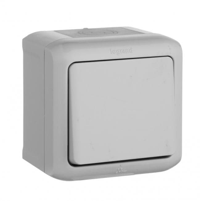 Legrand 782334 Quteo Переключатель одноклавишный наружный IP44 серый 10А