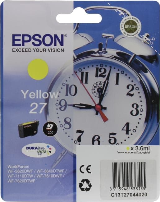 Картридж 27 <C13T27044020/2> Yellow для Epson WorkForce WF-3620/3640/7110/7610/7620