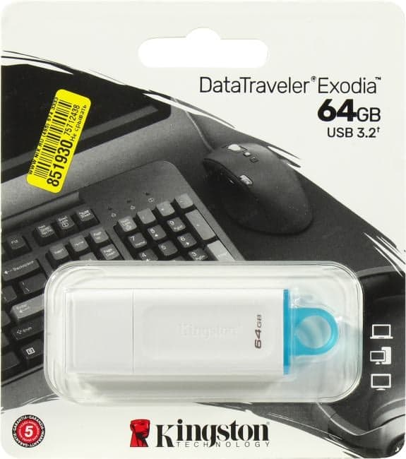 Kingston USB Drive 64GB DataTraveler Exodia USB 3.2 gen.1, белый+бирюзовый