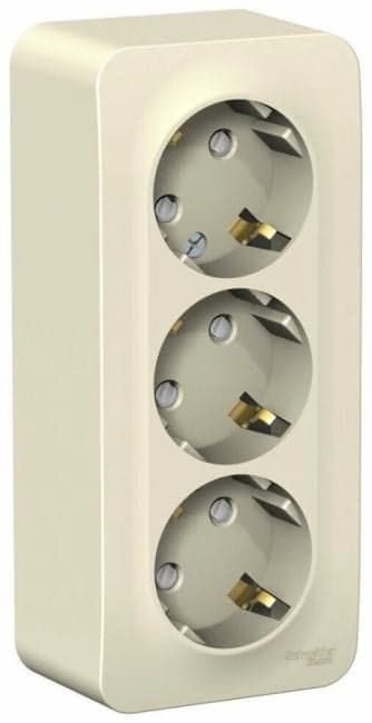 Розетка Systeme Electric BLNRA011312 3-я с/з со шторками 16А, 250В, изолир. пластина Молочная наруж