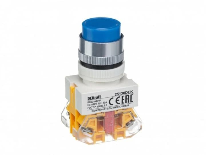 Выключатель DEKraft 25130DEK ВK-22 кнопочный с фикс. ABFP D=22мм 220В синий