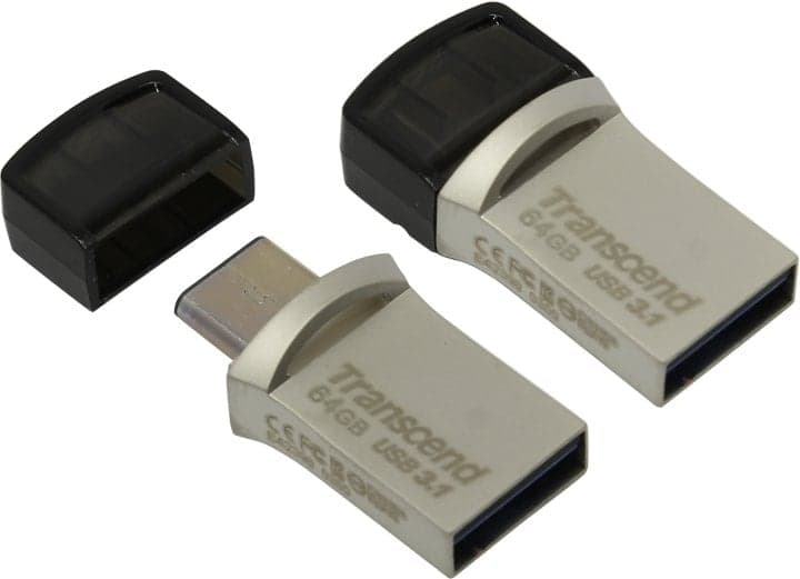 Флеш накопитель 64GB Transcend JetFlash 890, USB 3.1/USB Type-C, Серебряный