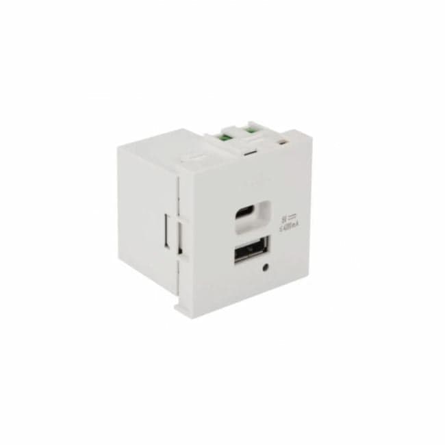 Модуль Lanmaster LAN-EZ45x45-2UCA/4.2-WH USB-зарядки, 1 порт USB-C + 1 порт USB-A, 4.2A/5V, 45x45, белый